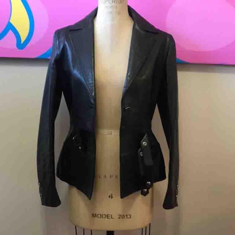 Versus by Versace Black Leather Jacket Blazer  For Sale 5