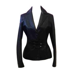 Versus by Versace Black Leather Jacket Blazer
