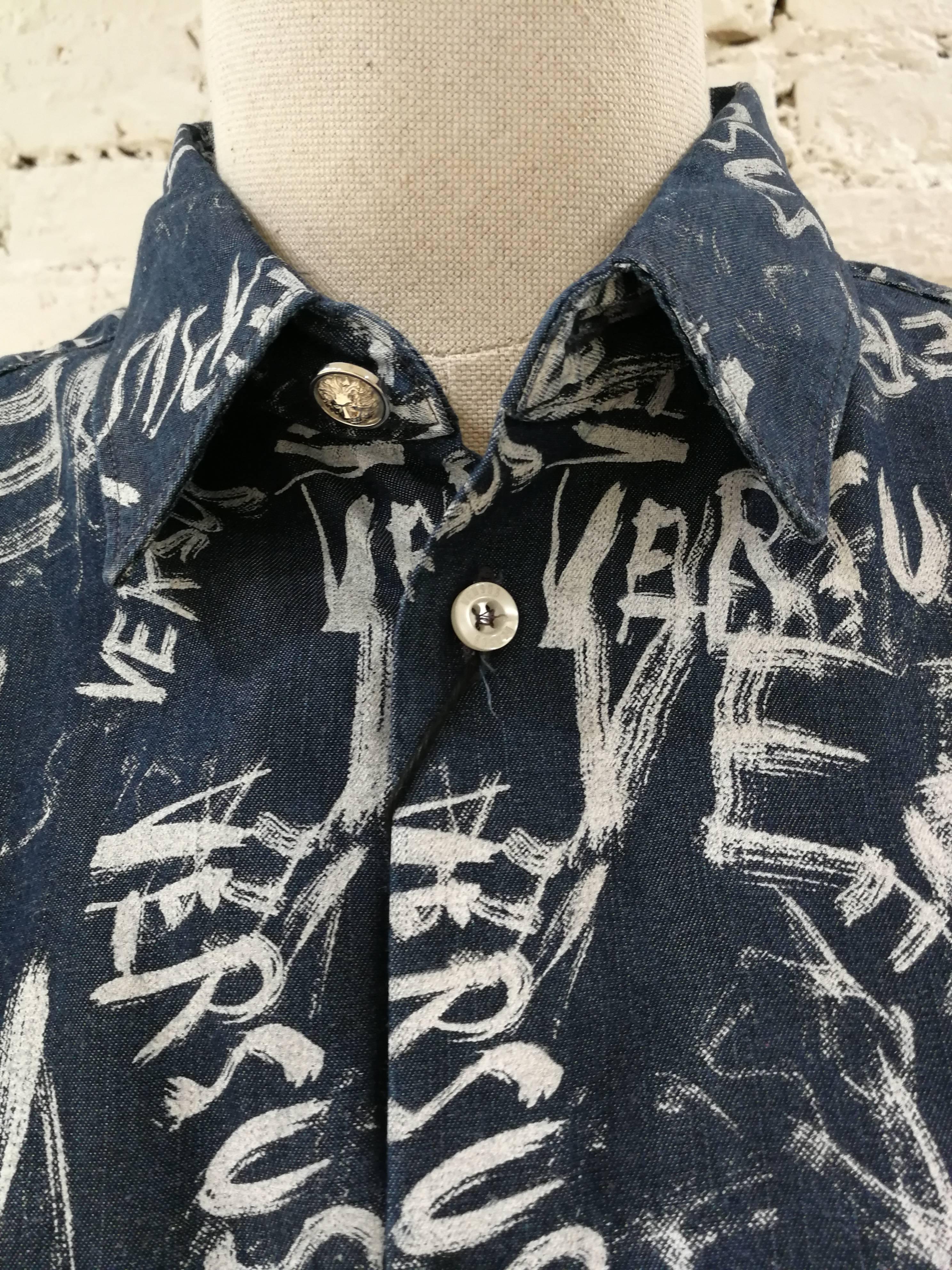 Versus by Versace blue and White Graffiti Shirt   In New Condition In Capri, IT