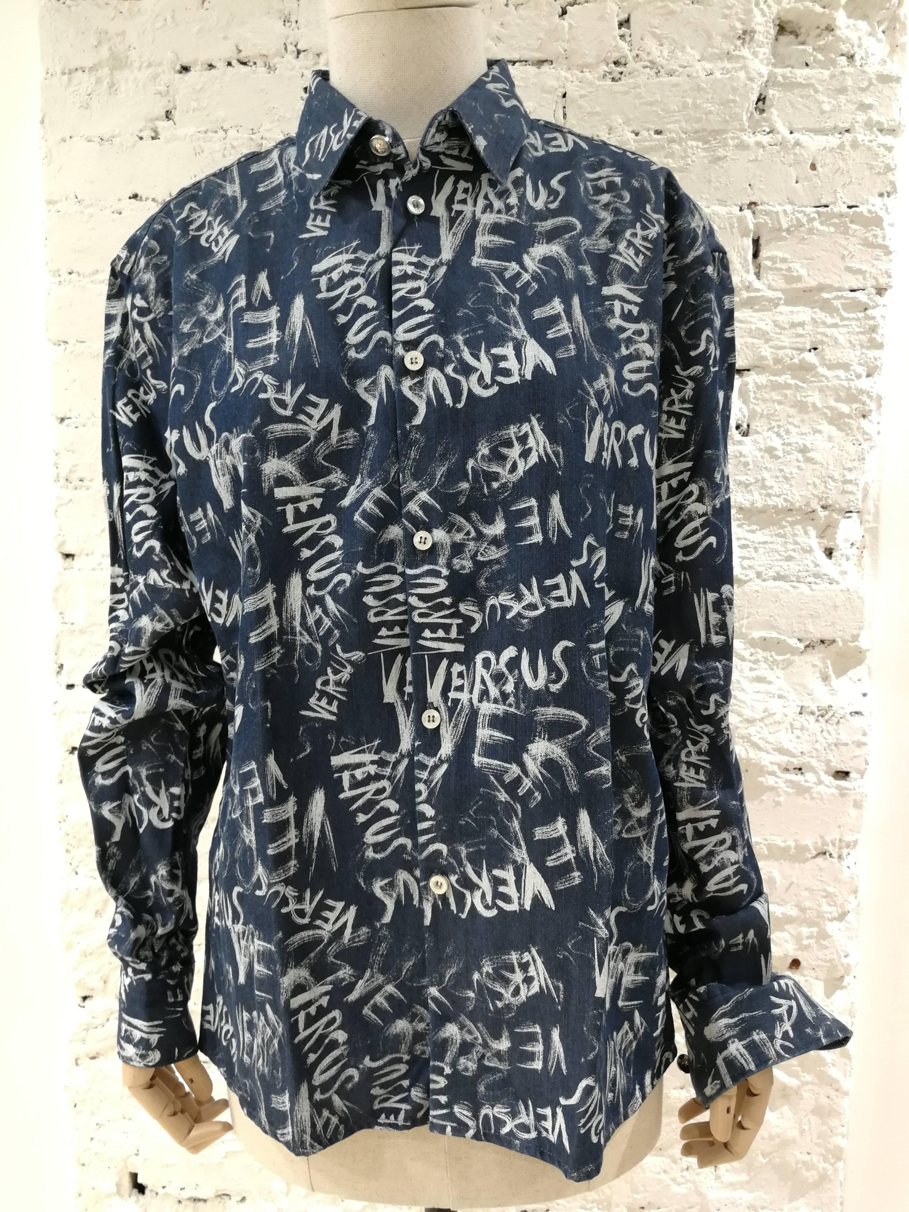 Women's or Men's Versus by Versace blue and White Graffiti Shirt  