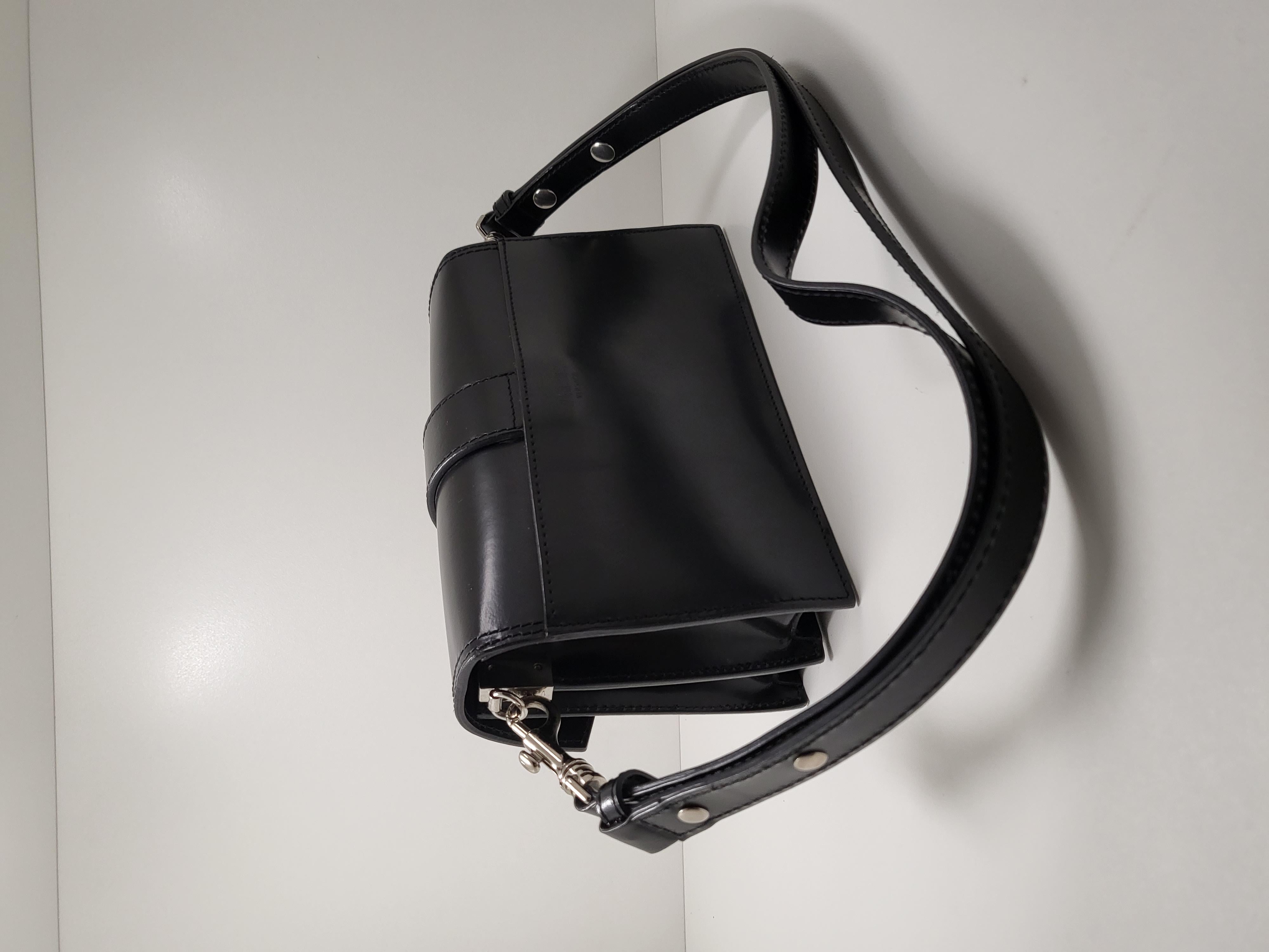 Versus by Versace Large Silver Buckled Closure Black Leather Sling Shoulder Bag In Excellent Condition In PUTNEY, NSW