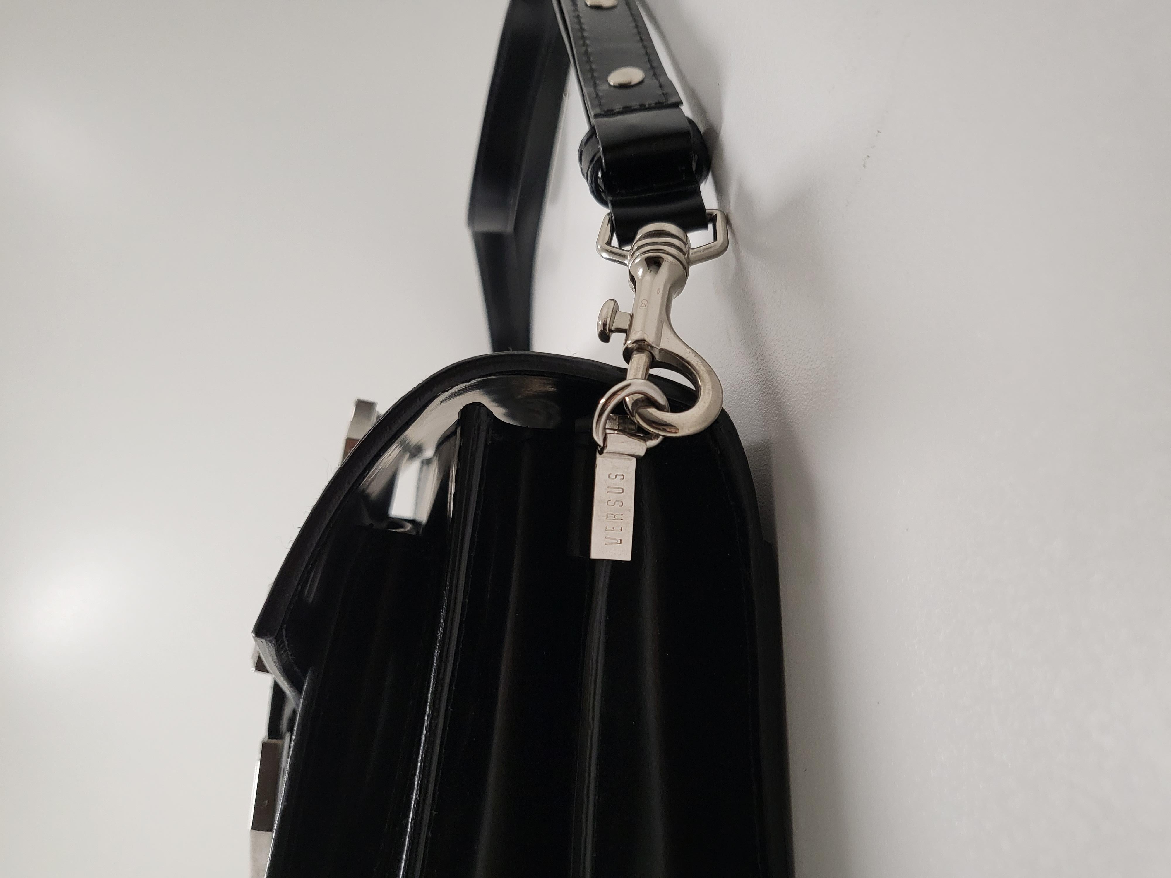 Versus by Versace Large Silver Buckled Closure Black Leather Sling Shoulder Bag 1