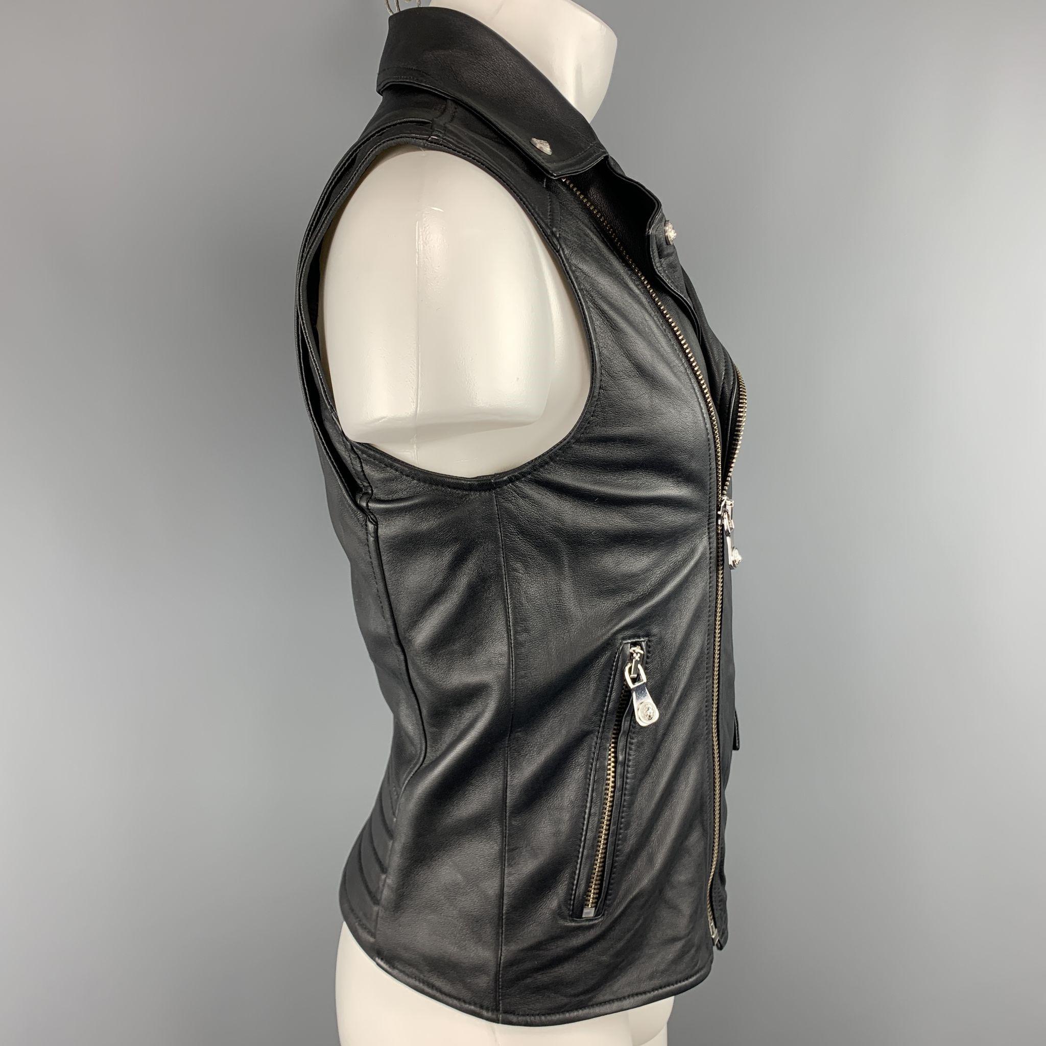 VERSUS by VERSACE Size XS Black Leather Lion Head Biker Vest In Good Condition In San Francisco, CA