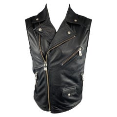 VERSUS by VERSACE Size XS Black Leather Lion Head Biker Vest