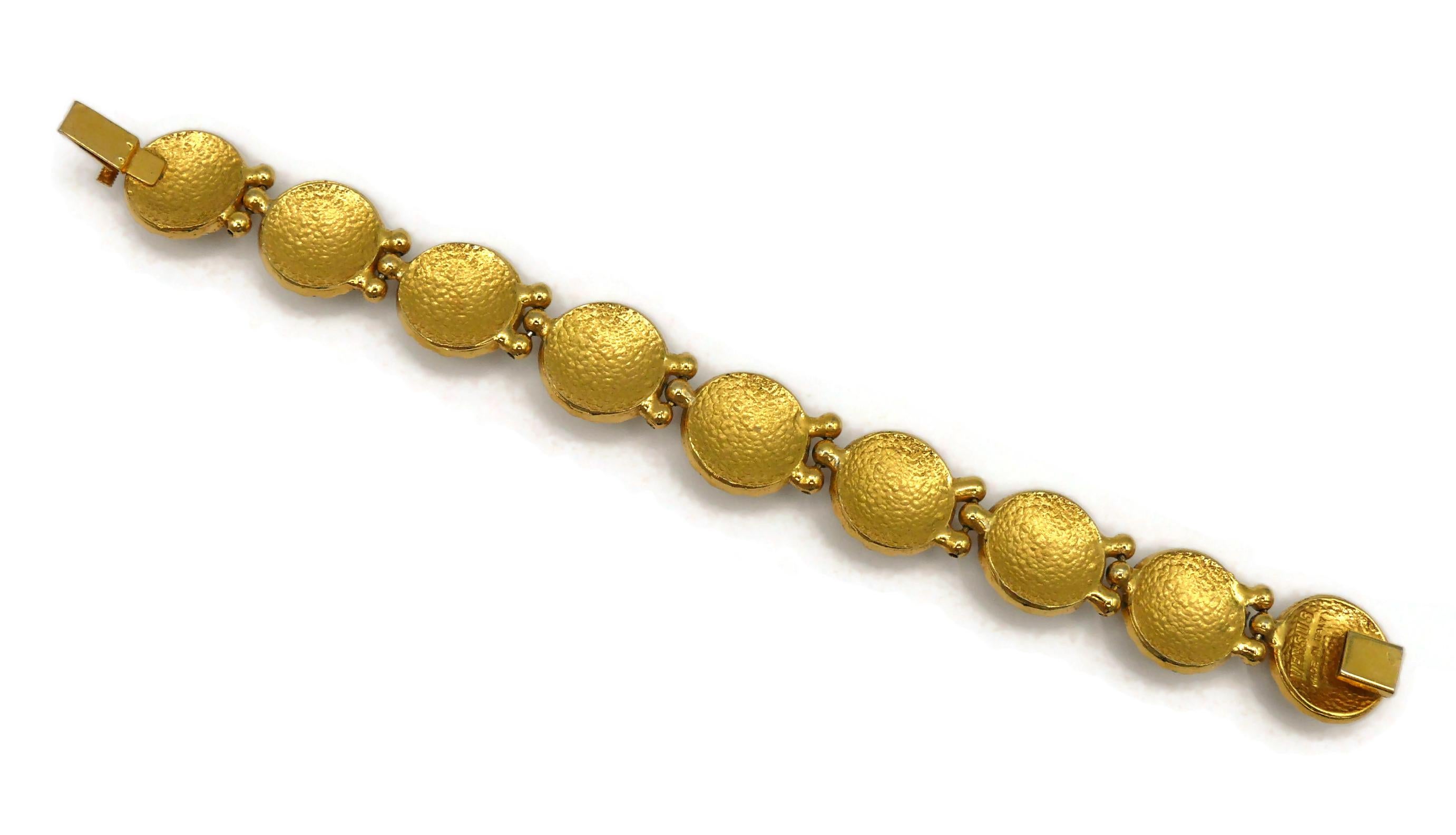VERSUS by VERSACE Vintage Jewelled Gold Tone Feline Link Bracelet For Sale 8