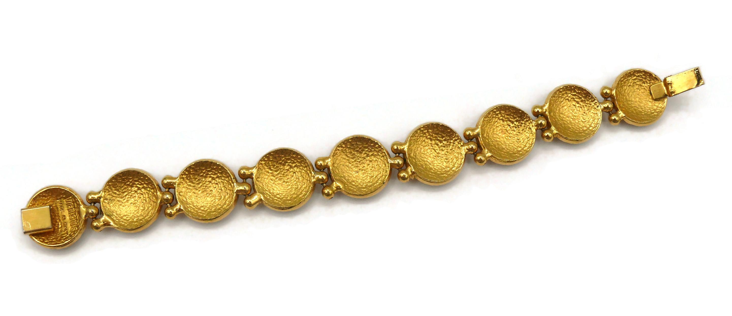 VERSUS by VERSACE Vintage Jewelled Gold Tone Feline Link Bracelet For Sale 9
