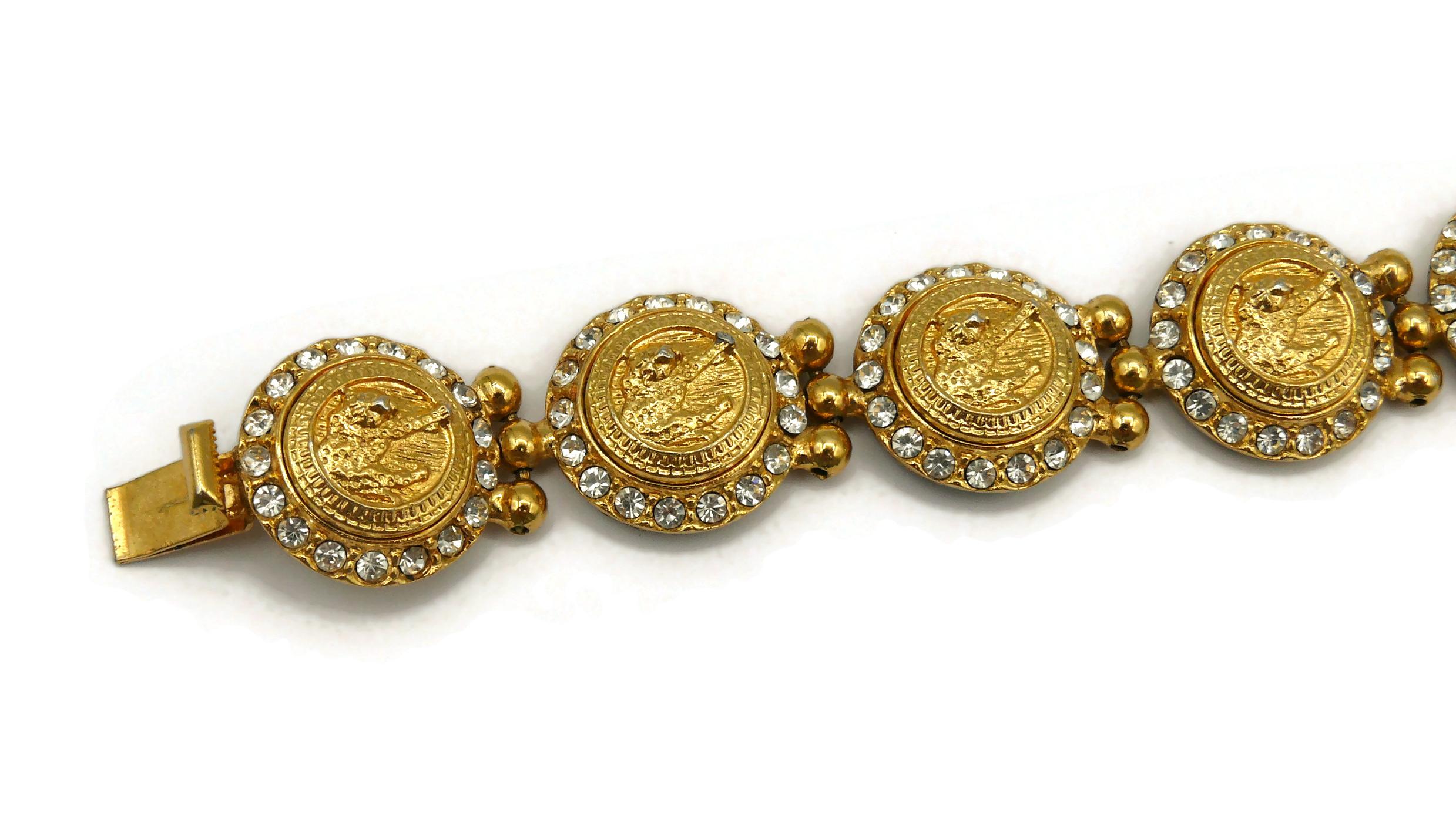 Women's VERSUS by VERSACE Vintage Jewelled Gold Tone Feline Link Bracelet For Sale