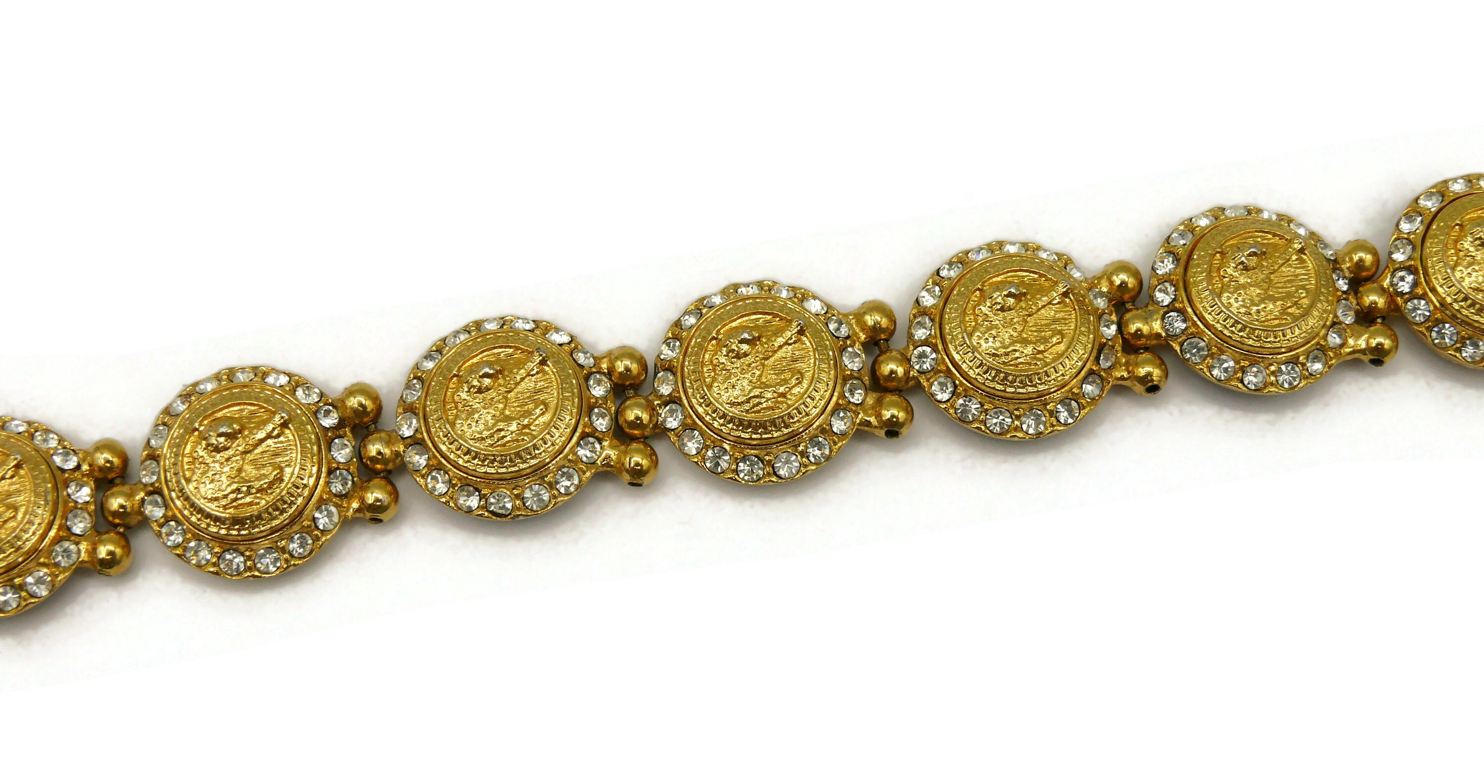 VERSUS by VERSACE Vintage Jewelled Gold Tone Feline Link Bracelet For Sale 1