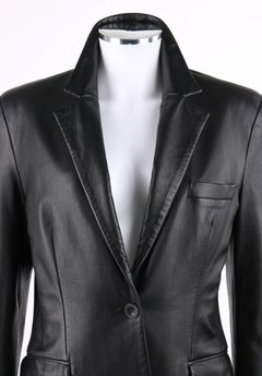 VERSUS Gianni Versace c.1990's Black Leather Single Button Blazer Jacket