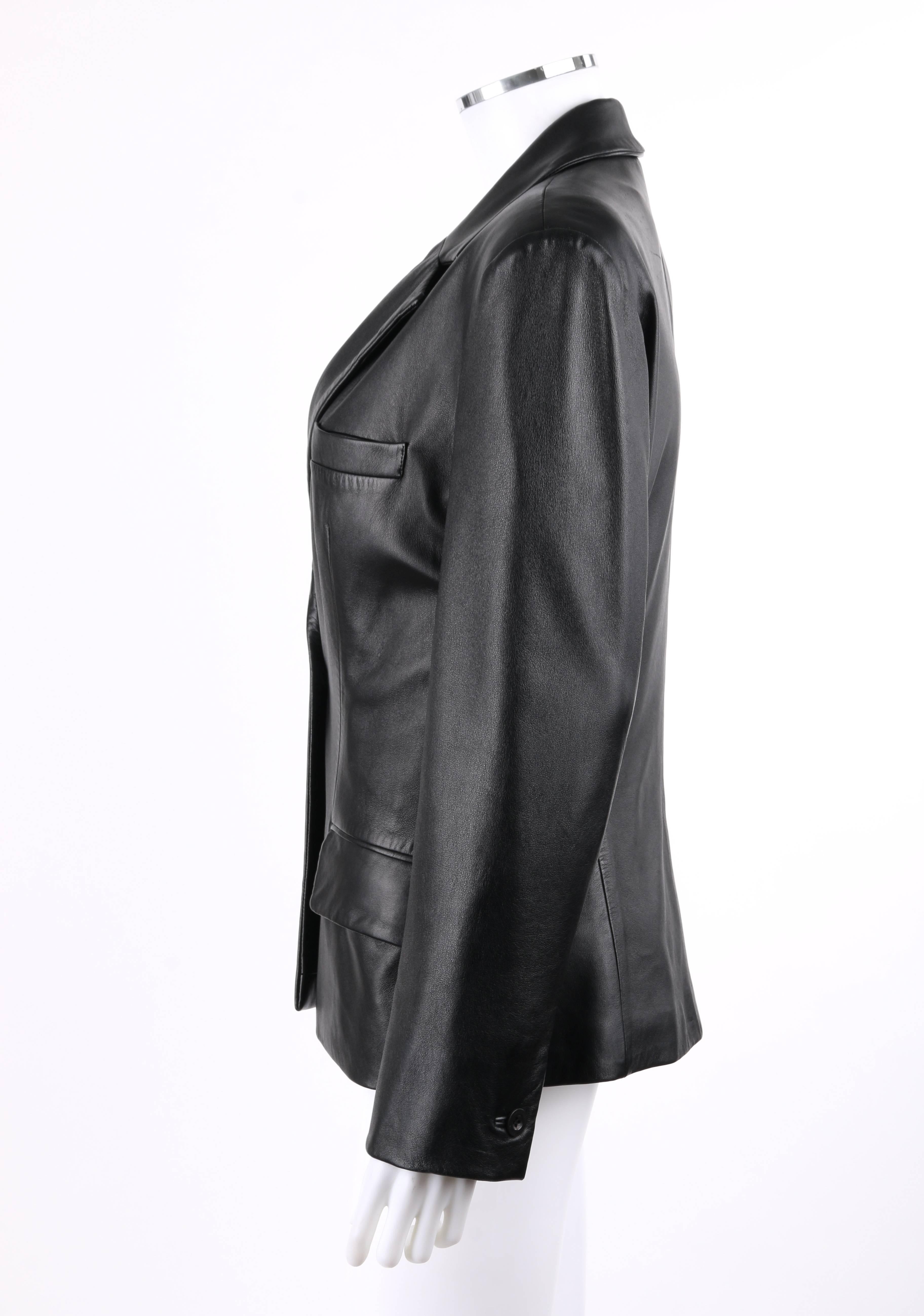 VERSUS Gianni Versace c.1990's Black Leather Single Button Blazer Jacket In Good Condition In Thiensville, WI