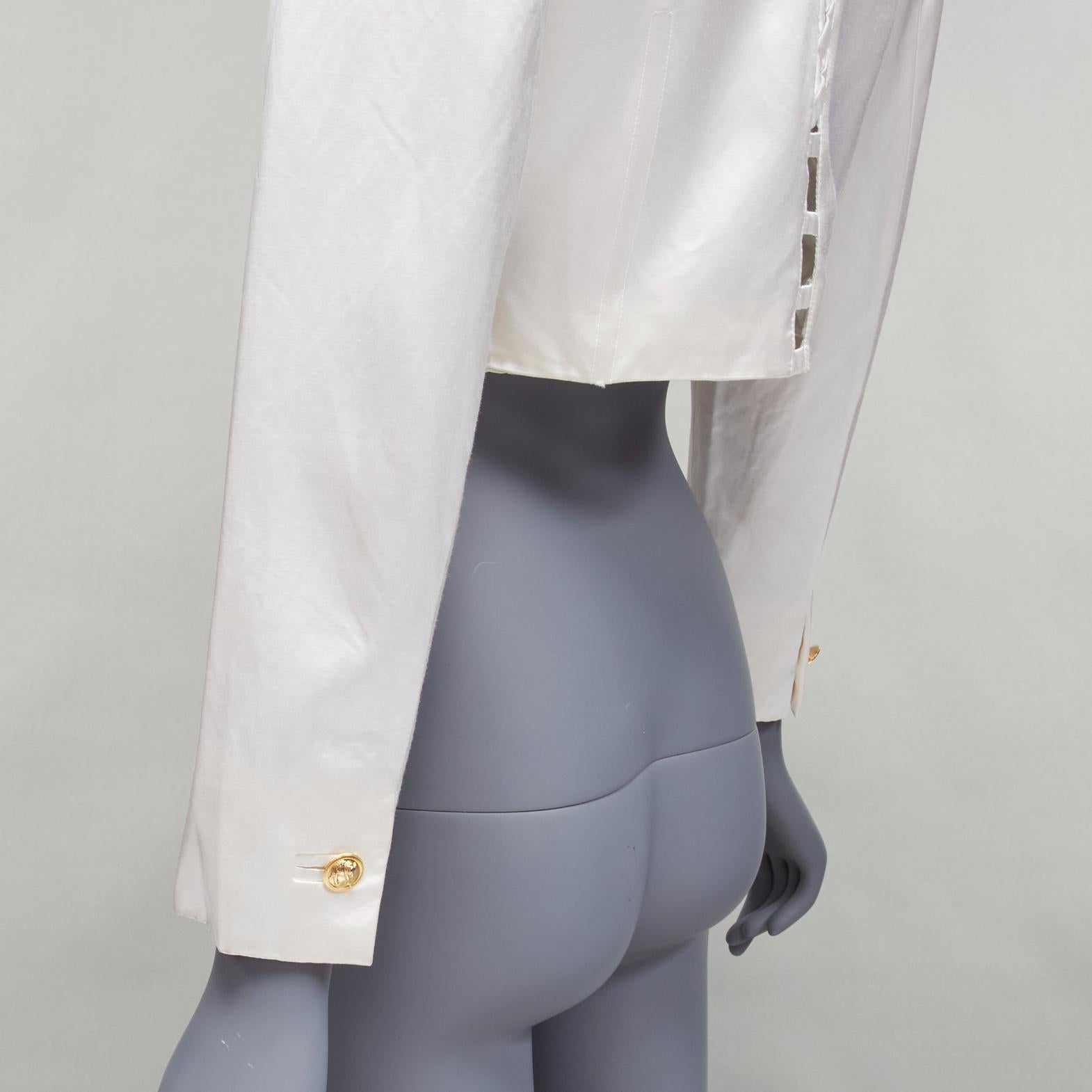VERSUS GIANNI VERSACE pearl satin lattice lace back cropped blazer jacket IT42 M For Sale 5