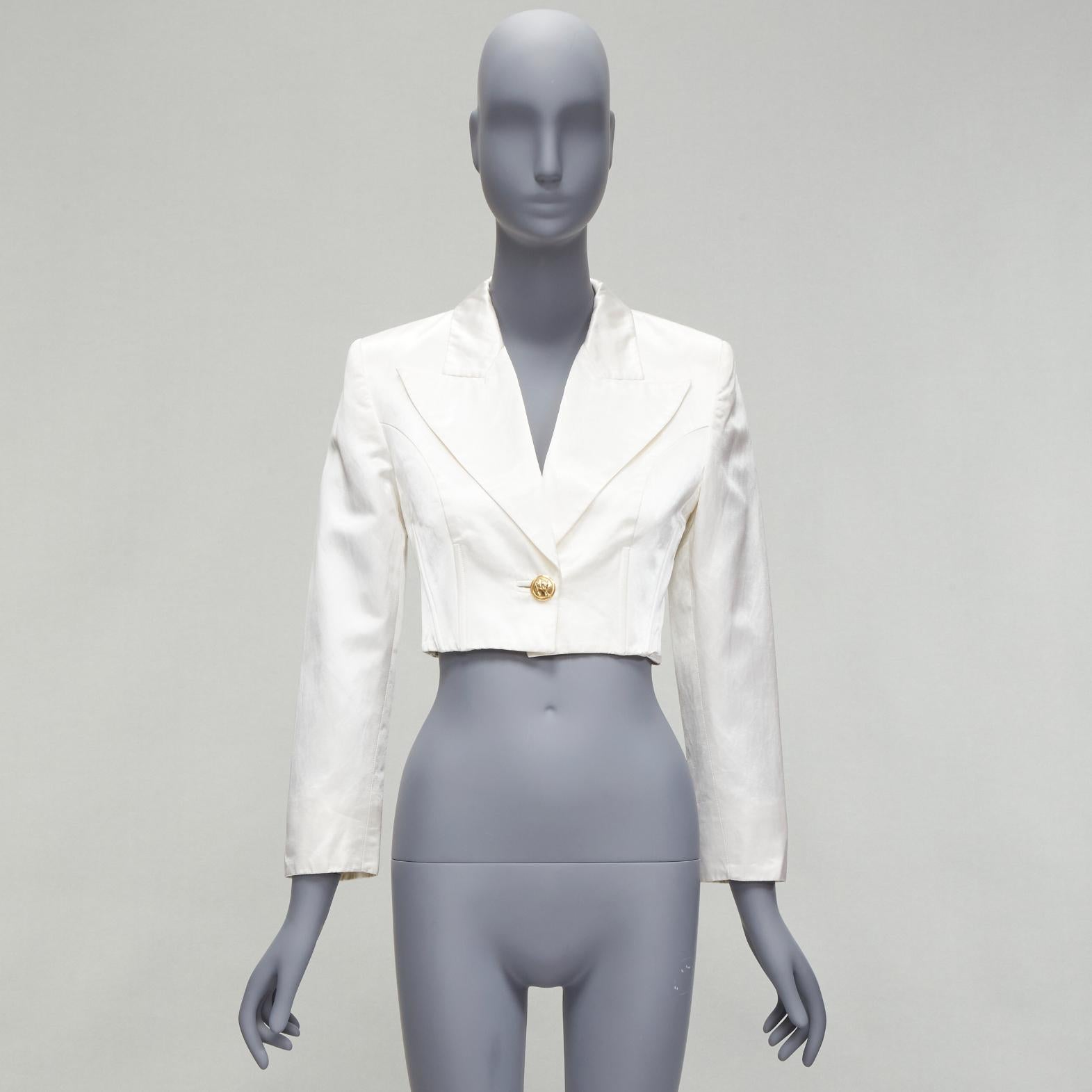 VERSUS GIANNI VERSACE pearl satin lattice lace back cropped blazer jacket IT42 M For Sale 7