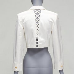 VERSUS GIANNI VERSACE pearl satin lattice lace back cropped blazer jacket IT42 M