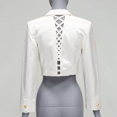 VERSUS GIANNI VERSACE giacca blazer cropped in raso perlato con pizzo sul retro IT42 M