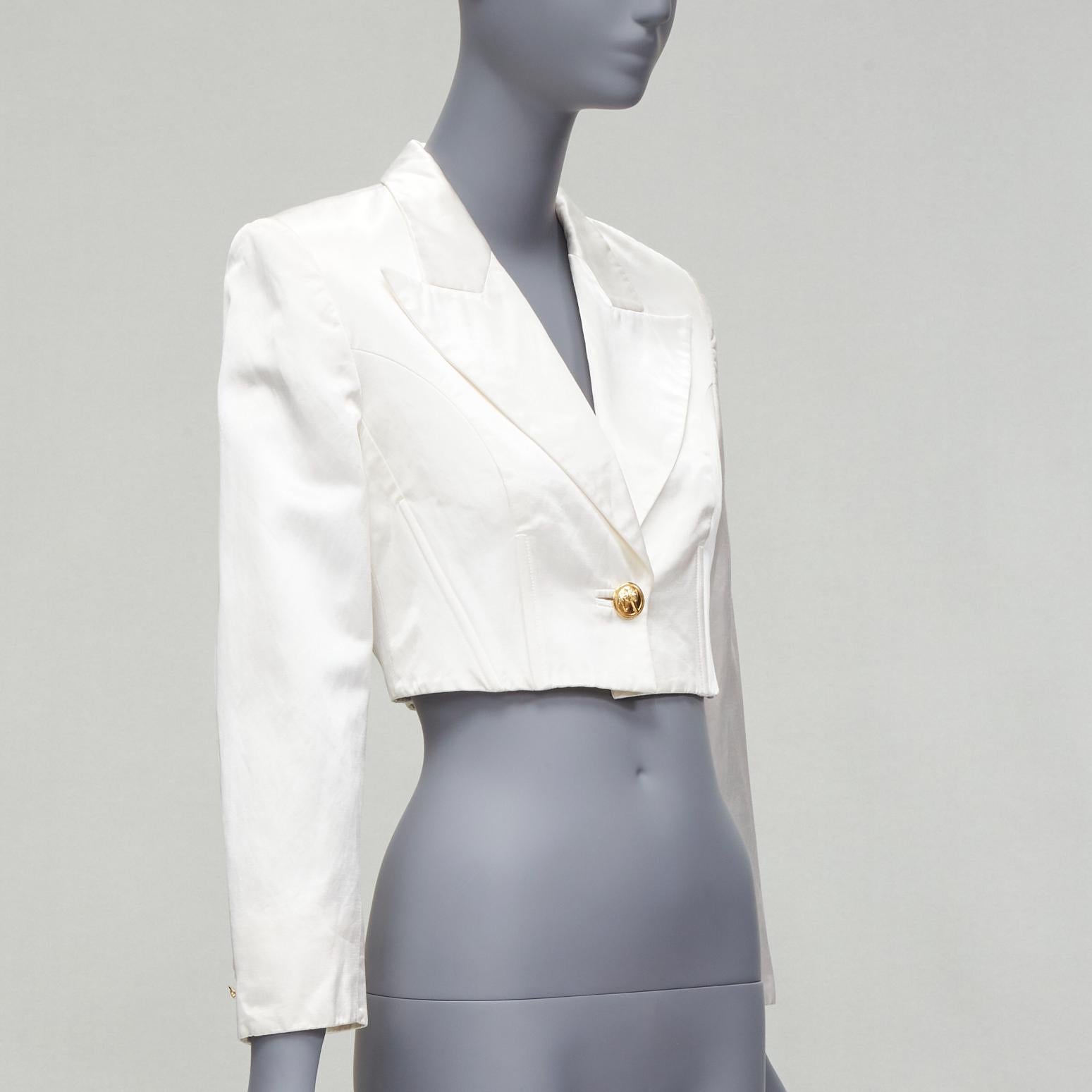 VERSUS GIANNI VERSACE pearl satin lattice lace back cropped blazer jacket IT42 M In Fair Condition For Sale In Hong Kong, NT