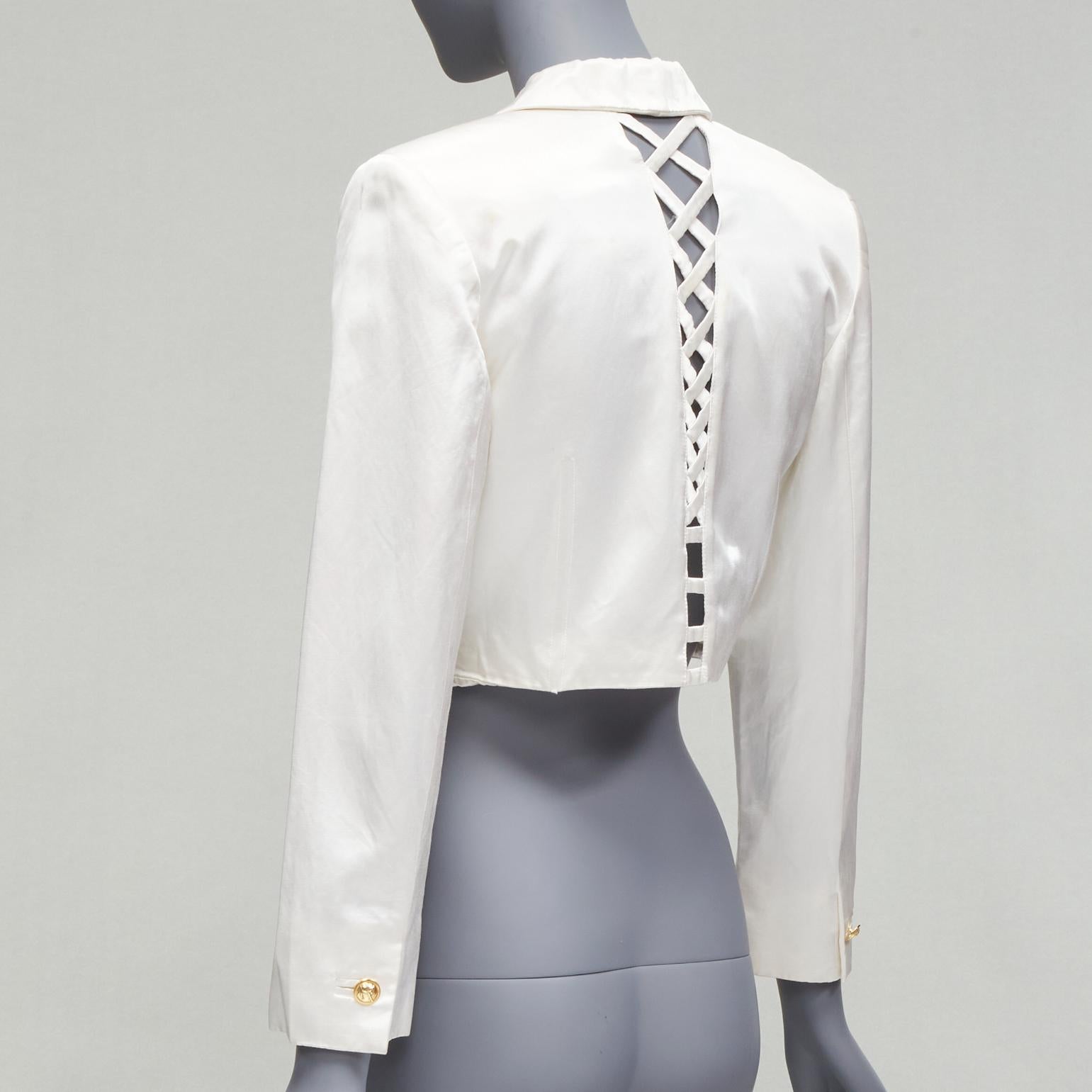 VERSUS GIANNI VERSACE pearl satin lattice lace back cropped blazer jacket IT42 M For Sale 1