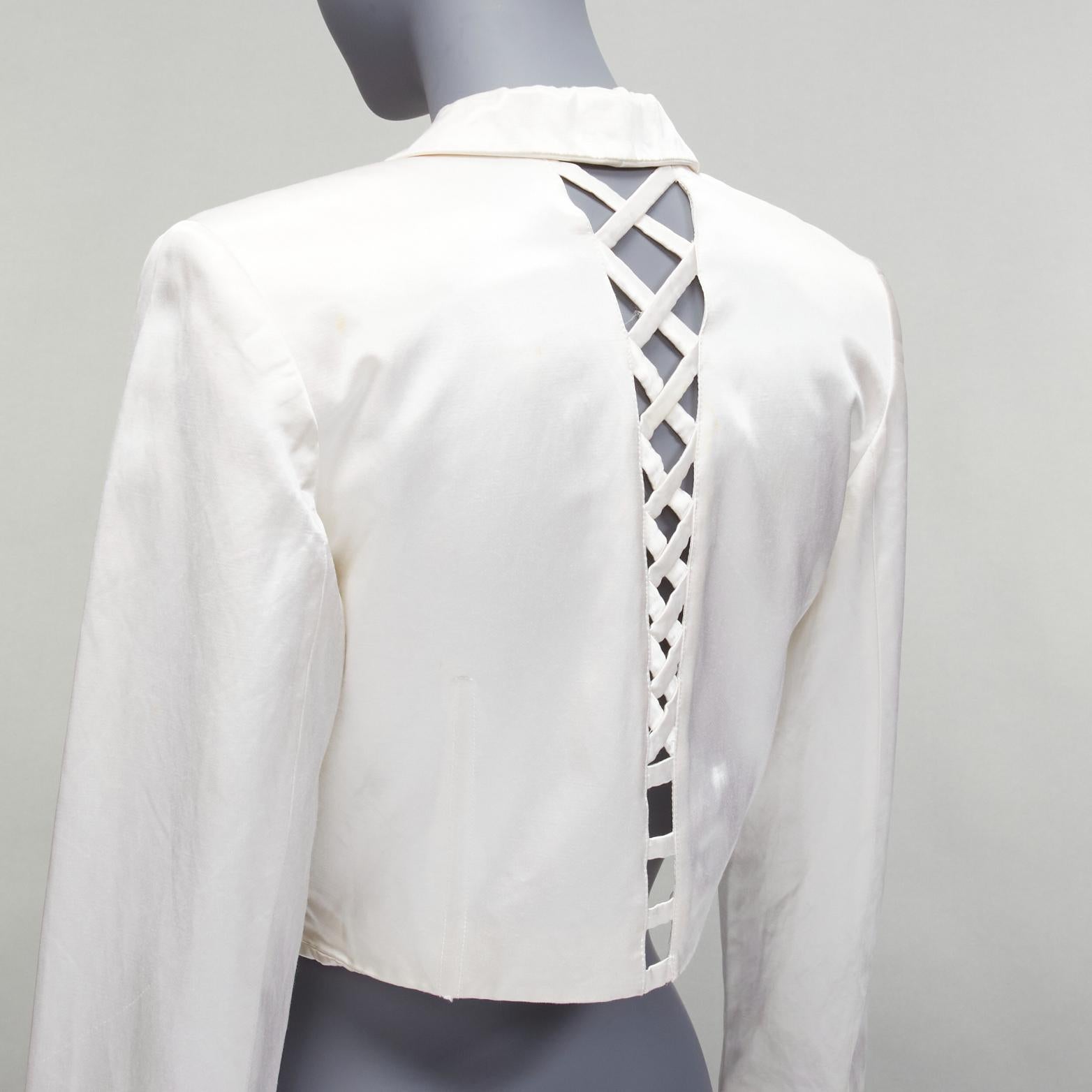 VERSUS GIANNI VERSACE pearl satin lattice lace back cropped blazer jacket IT42 M For Sale 2