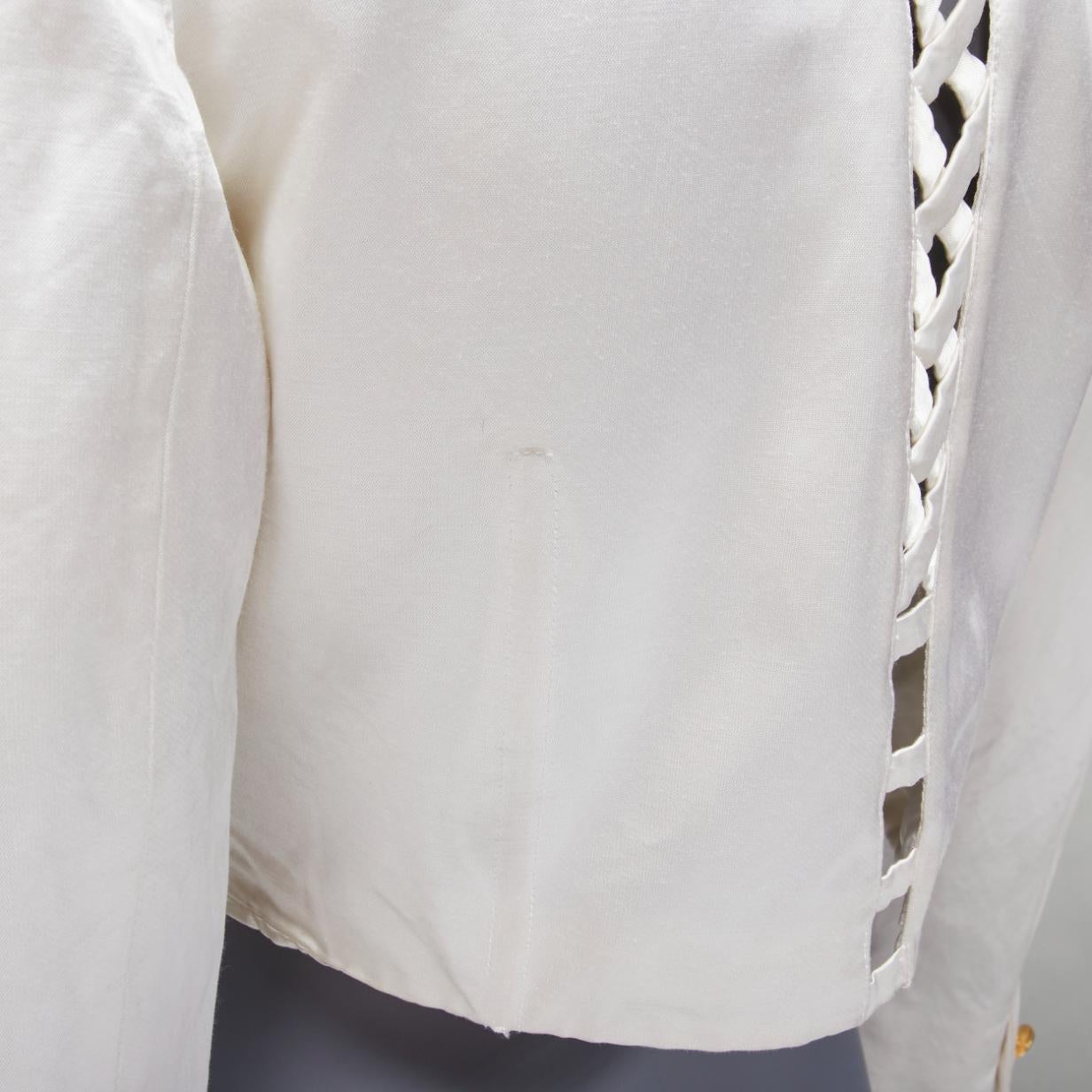 VERSUS GIANNI VERSACE pearl satin lattice lace back cropped blazer jacket IT42 M For Sale 3