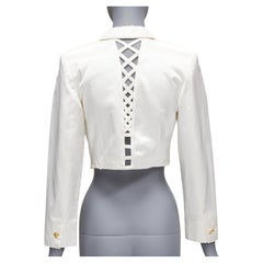 VERSUS GIANNI VERSACE giacca blazer cropped in raso perlato con pizzo sul retro IT42 M