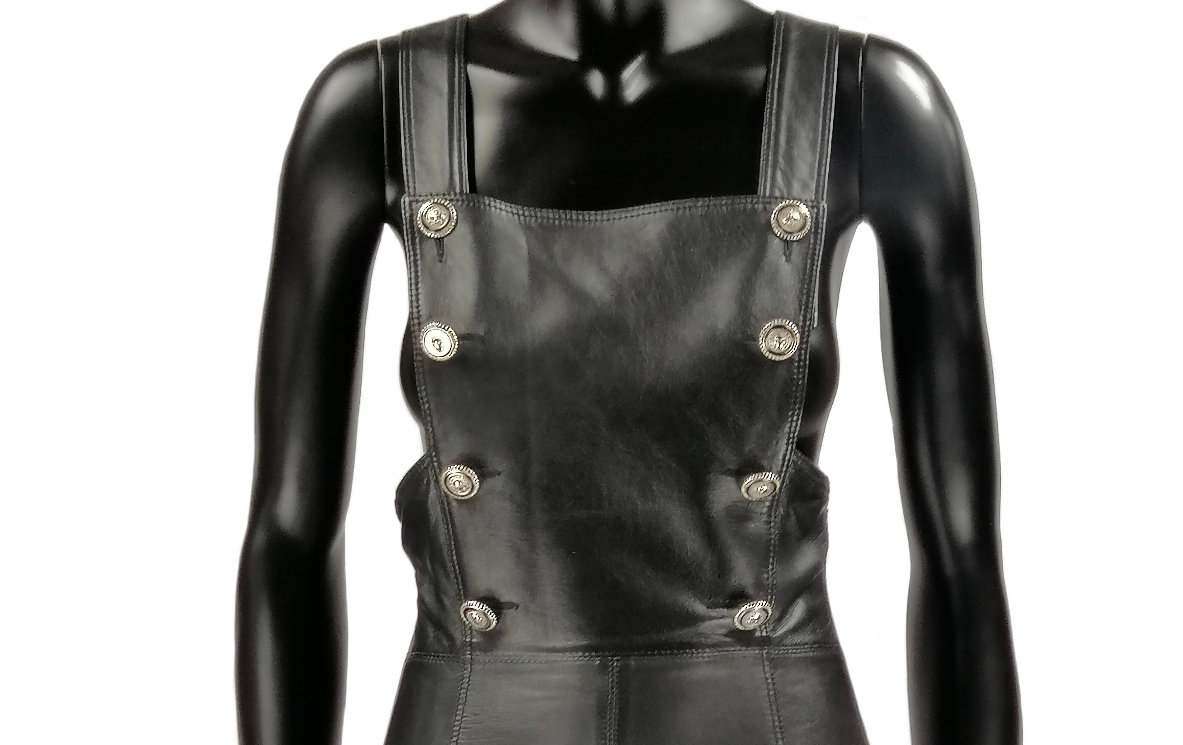 Black VERSUS Gianni Versace rare black leather jumpsuit dress For Sale