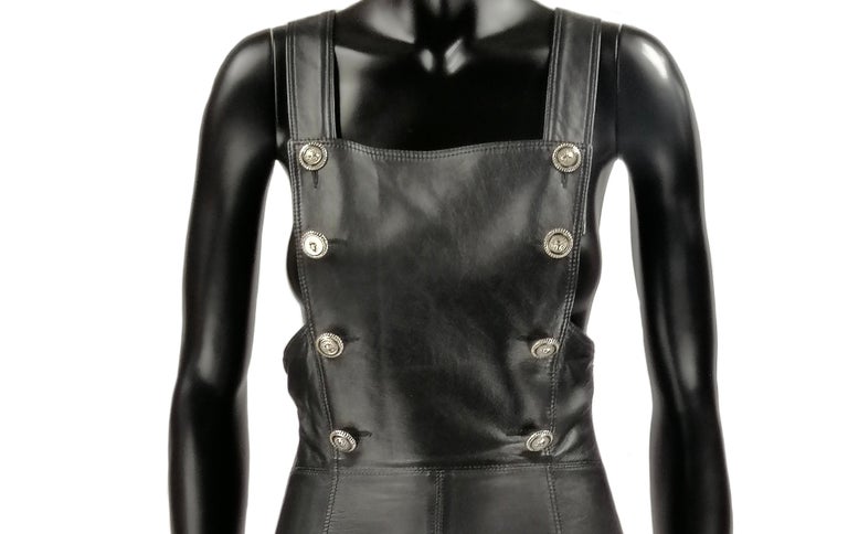 VERSUS Gianni Versace rare black leather jumpsuit dress For Sale at 1stDibs VERSUS Gianni Versace rare black leather jumpsuit dress For Sale at 1stDibs