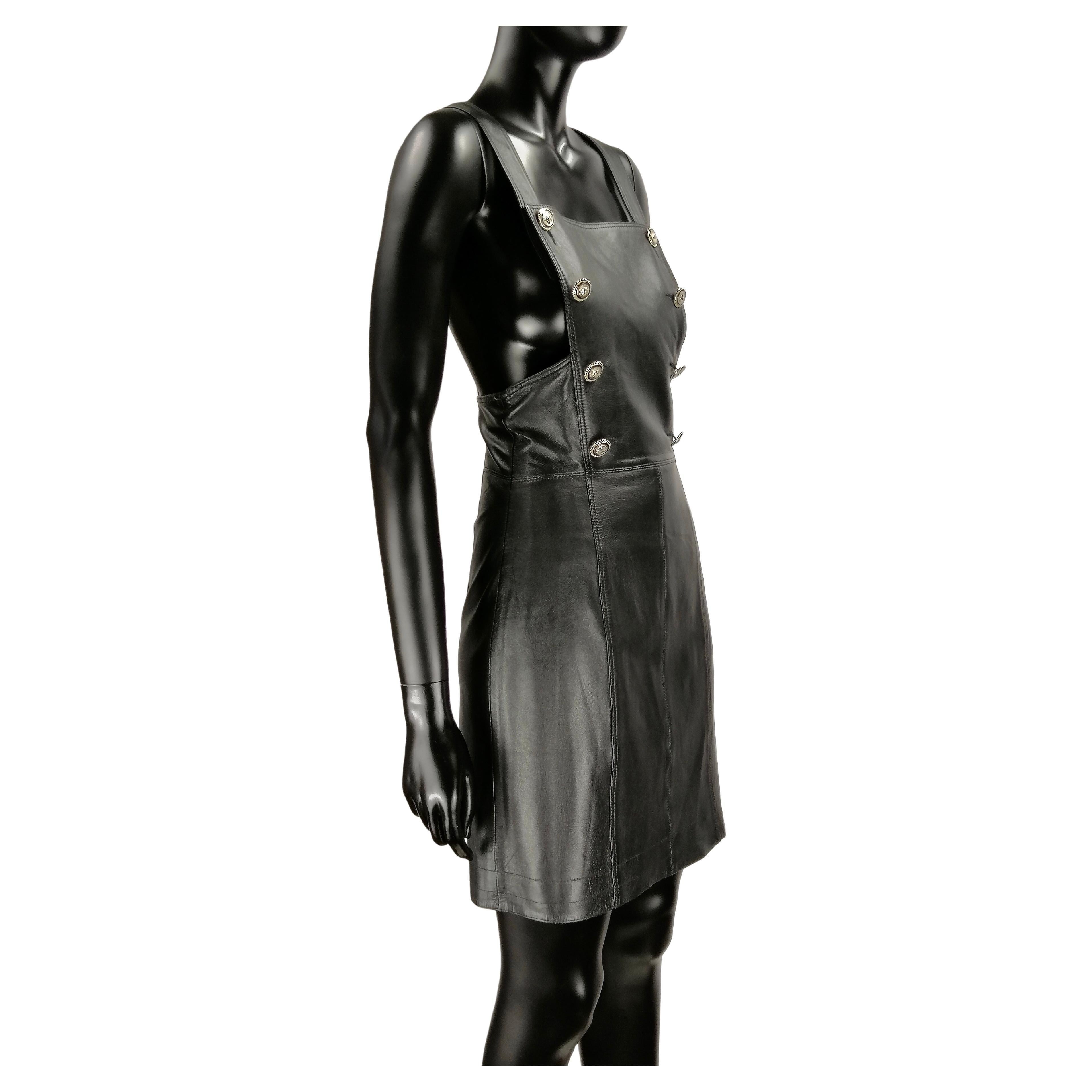 VERSUS Gianni Versace rare black leather jumpsuit dress In Good Condition For Sale In Rubiera, RE