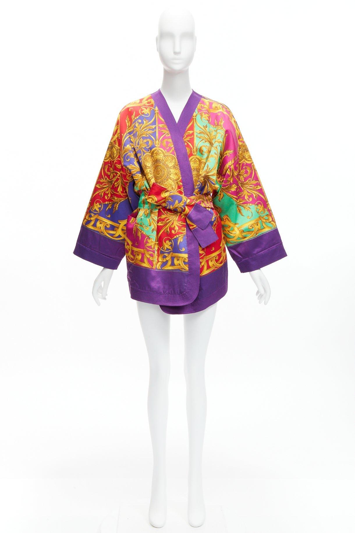 VERSUS GIANNI VERSACE Vintage baroque print padded belted kimono robe IT42 M 6