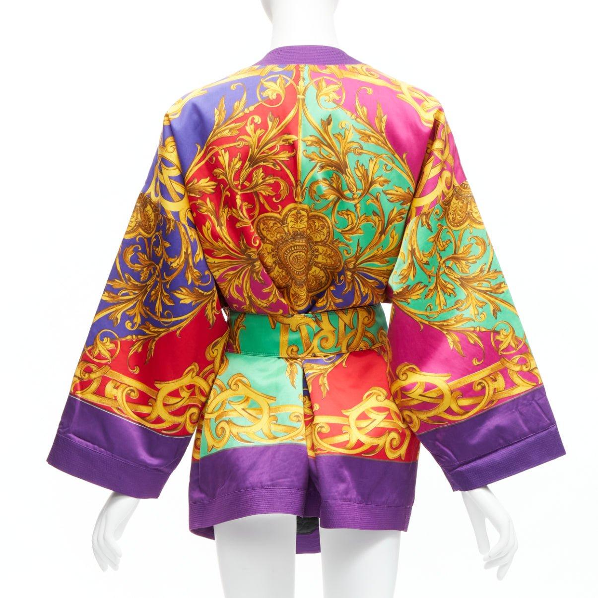 VERSUS GIANNI VERSACE Vintage baroque print padded belted kimono robe IT42 M 1