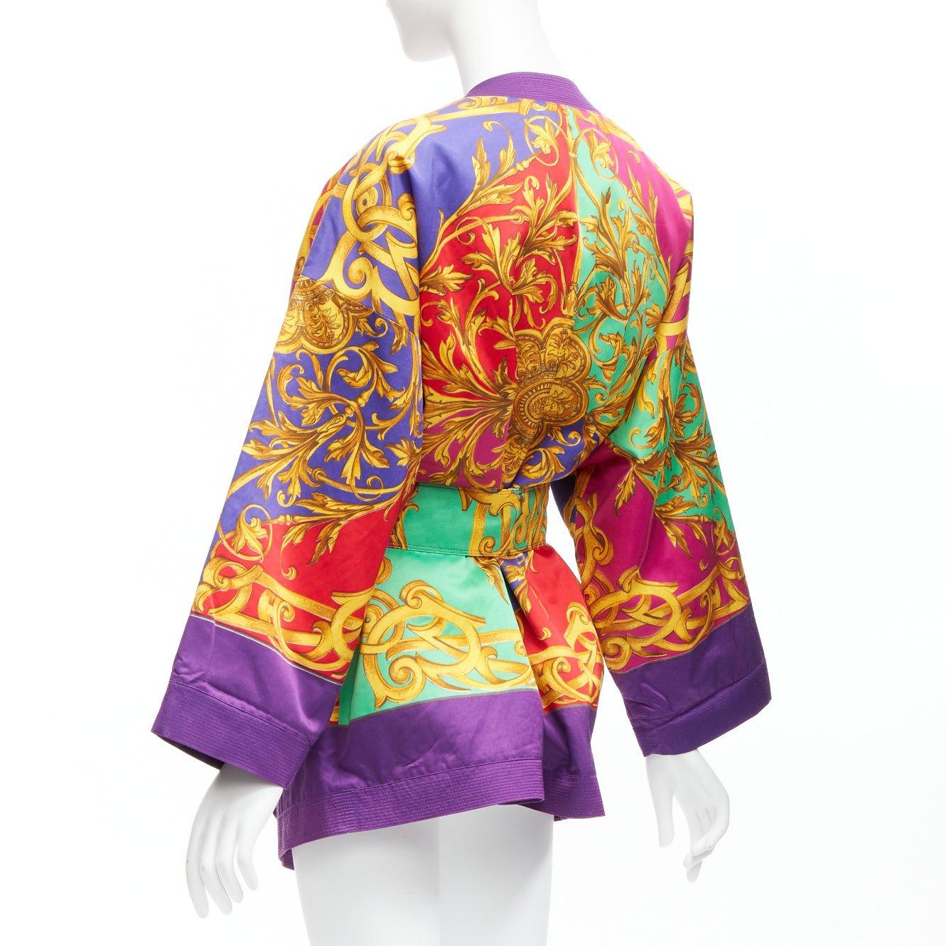VERSUS GIANNI VERSACE Vintage baroque print padded belted kimono robe IT42 M 2