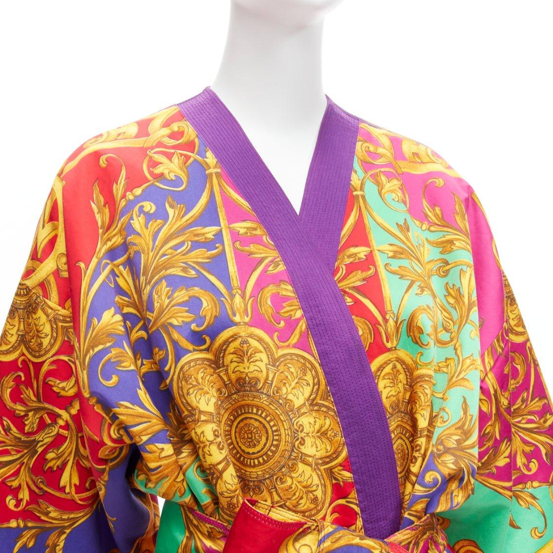 VERSUS GIANNI VERSACE Vintage baroque print padded belted kimono robe IT42 M 3