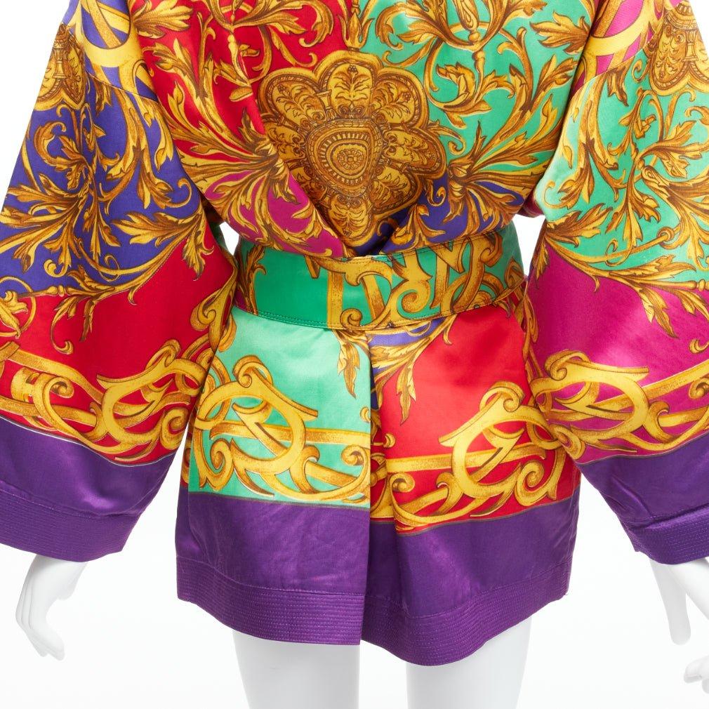 VERSUS GIANNI VERSACE Vintage baroque print padded belted kimono robe IT42 M 4