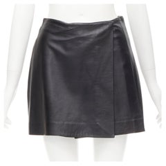 VERSUS Gianni Versace Vintage black leather pleated side wrap mini skirt S