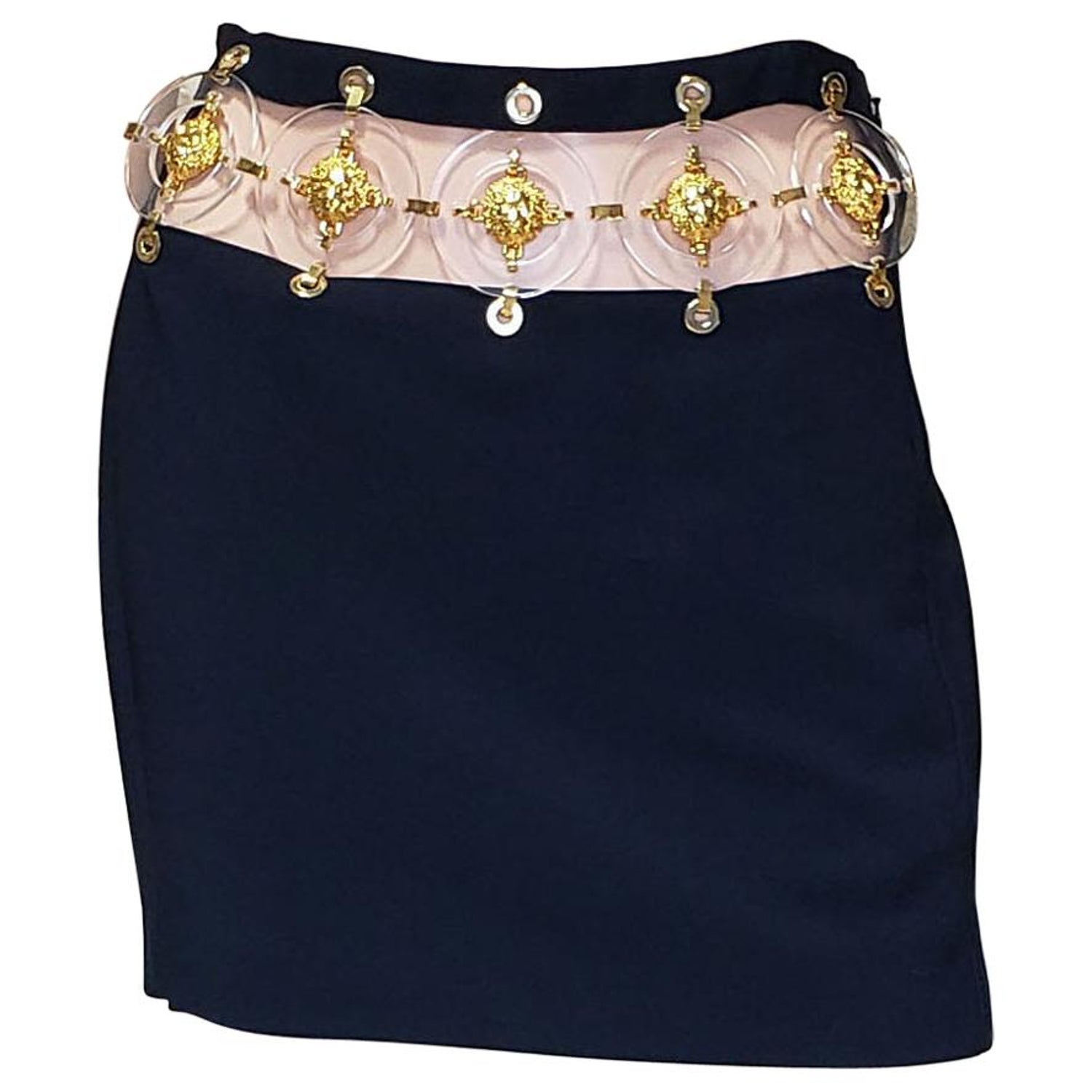 New VERSACE Studded Black Leather Moto Pencil Skirt For Sale at 1stDibs