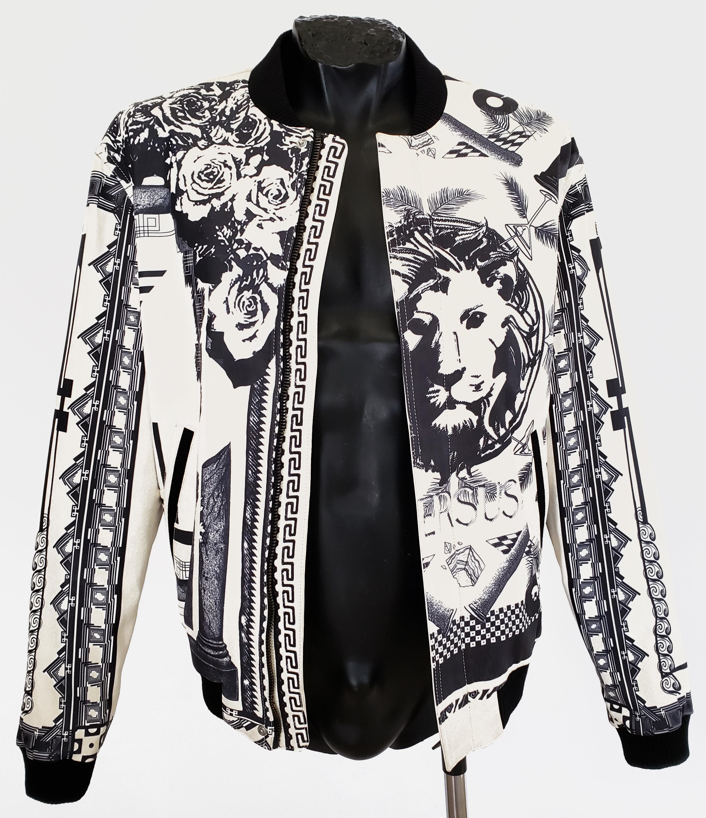 Versus Versace + Anthony Vaccarello Tattoo Leather Bomber Jacket 48 - 38 For Sale 3