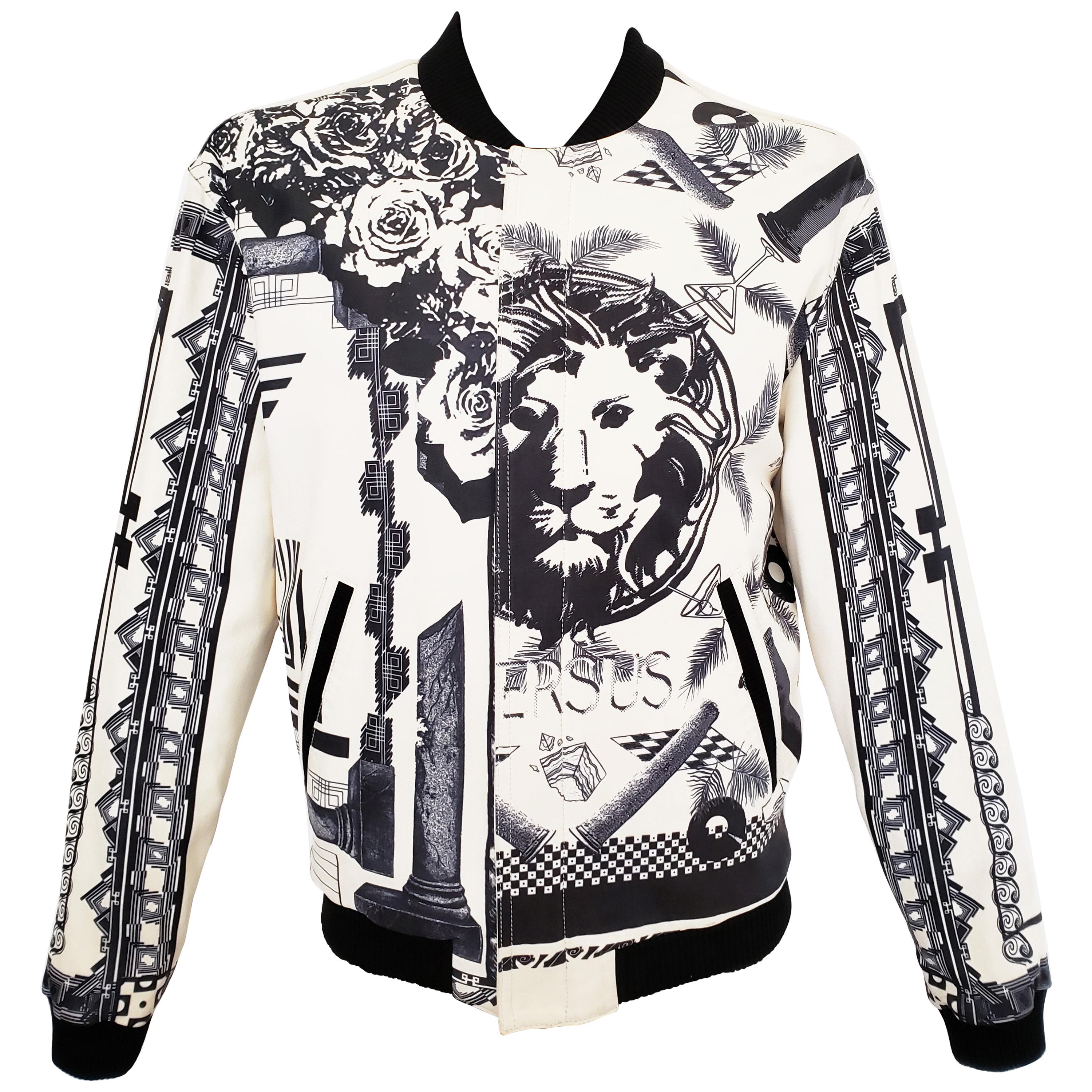 Versus Versace + Anthony Vaccarello Tattoo Leather Bomber Jacket 48 - 38 For Sale