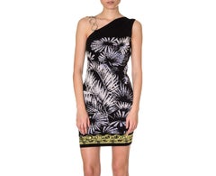 VERSUS VERSACE ASYMMETRIC BLACK KNIT DRESS w/SILVER LION CHAIN 44 - 10