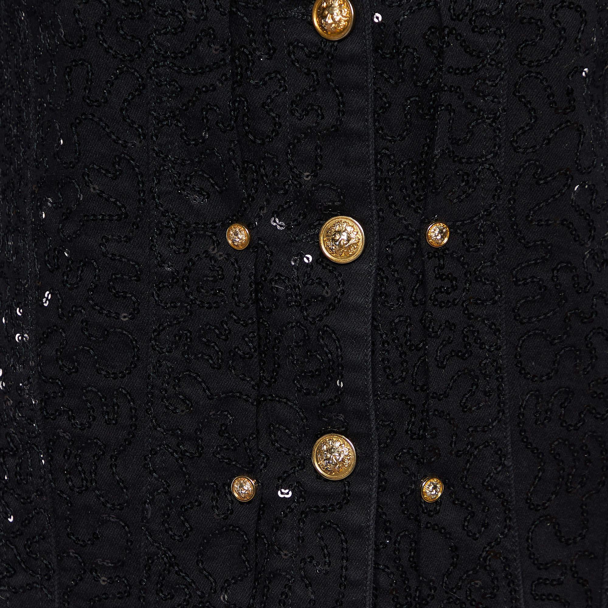 Versus Versace Black Denim Sequined Jacket S For Sale 1