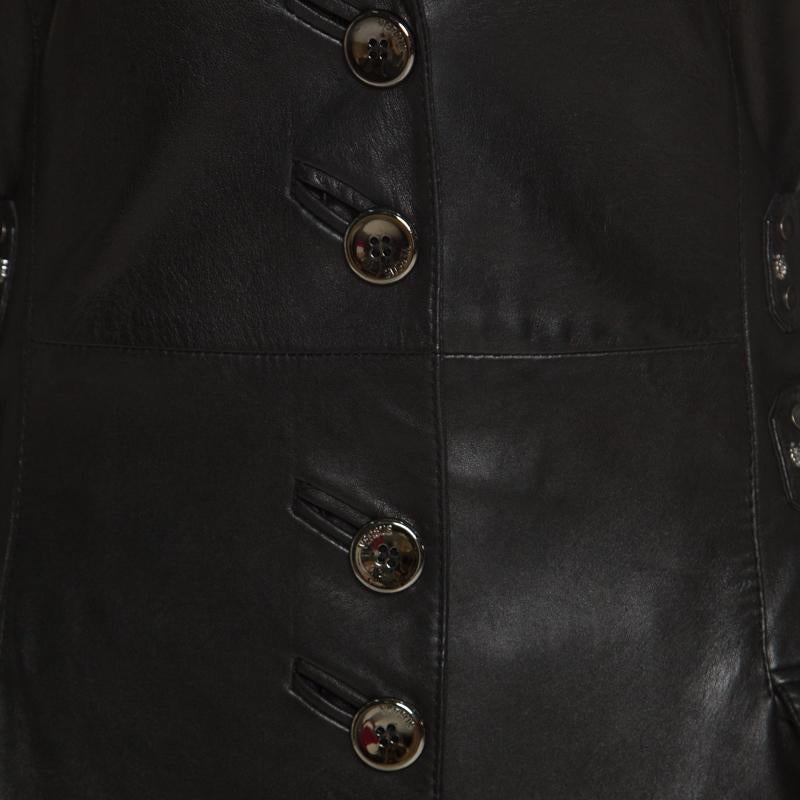 Versus Versace Black Leather Belted Back Detail Overcoat S In Good Condition In Dubai, Al Qouz 2