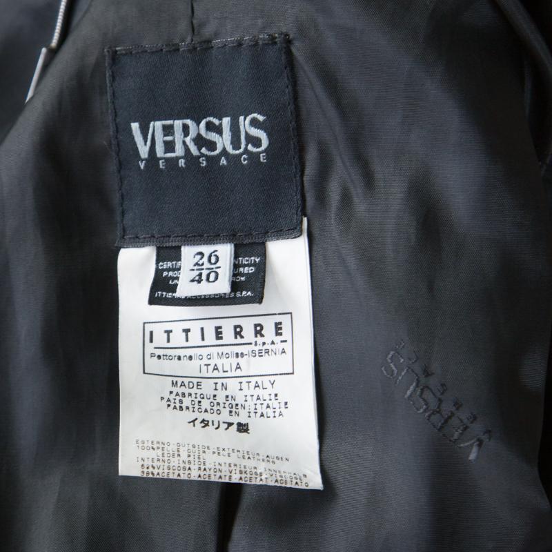 Women's Versus Versace Black Leather Belted Back Detail Overcoat S
