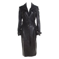 Versus Versace Black Leather Belted Back Detail Overcoat S