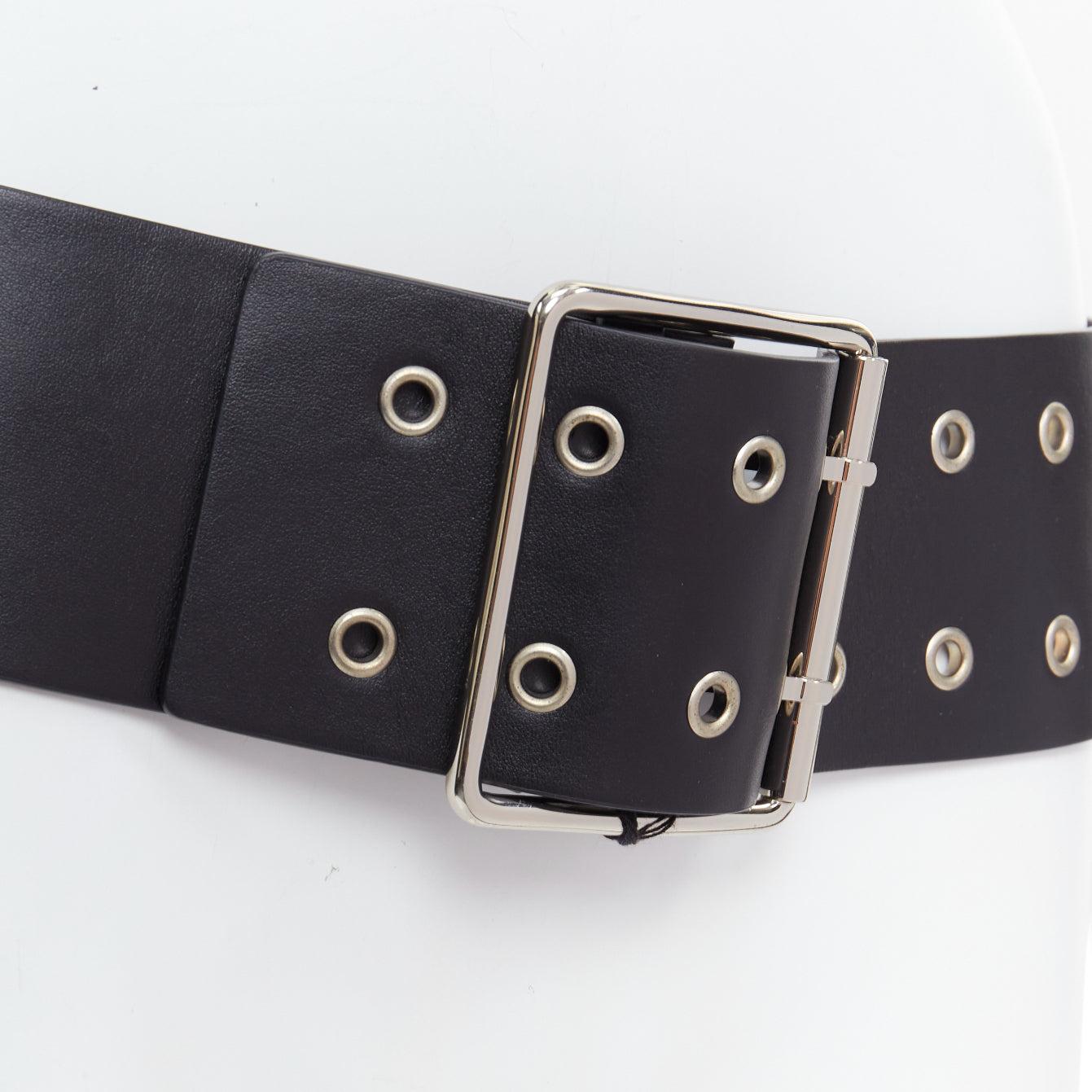 VERSUS VERSACE black leather silver grommet wide leather belt 34