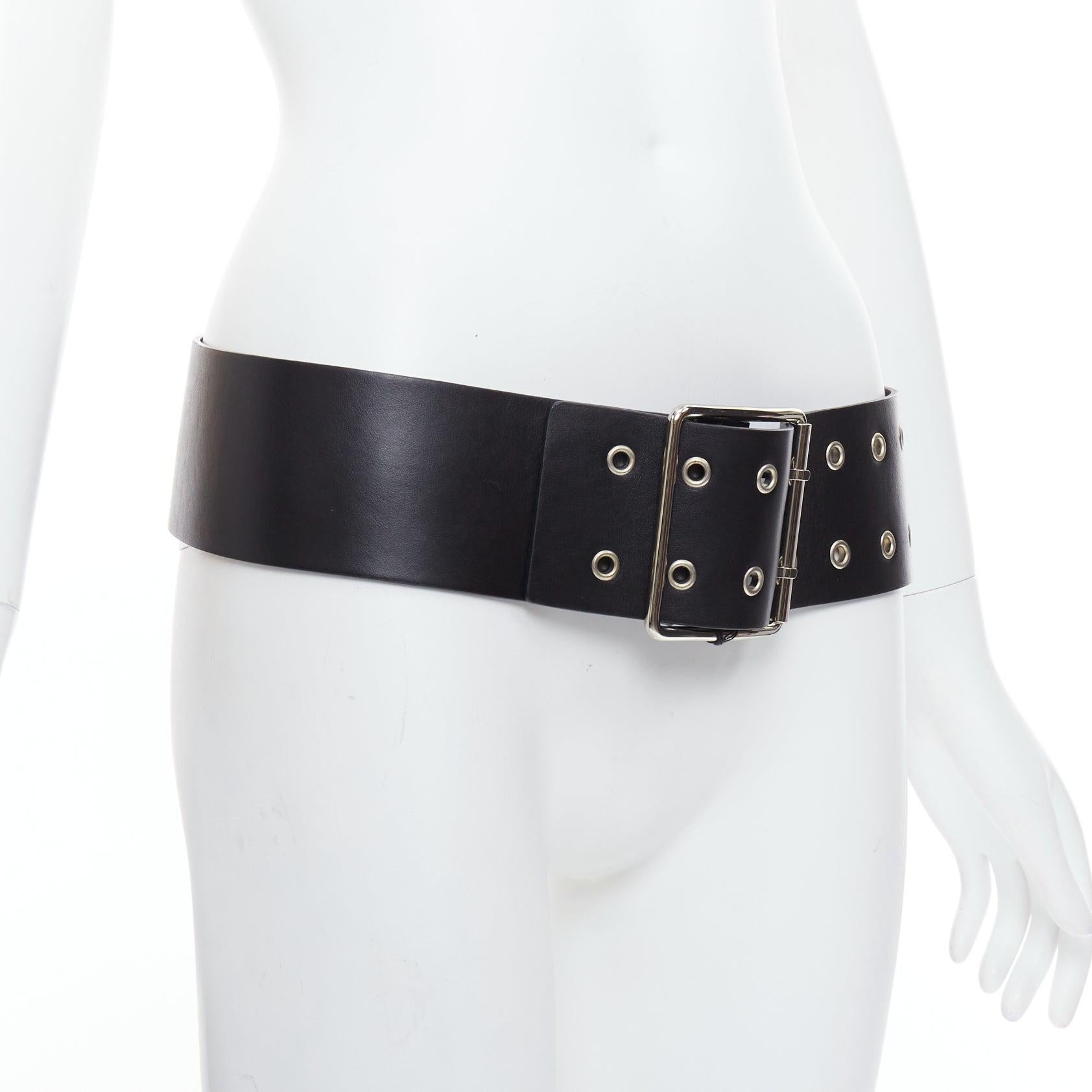 Black VERSUS VERSACE black leather silver grommet wide leather belt 34