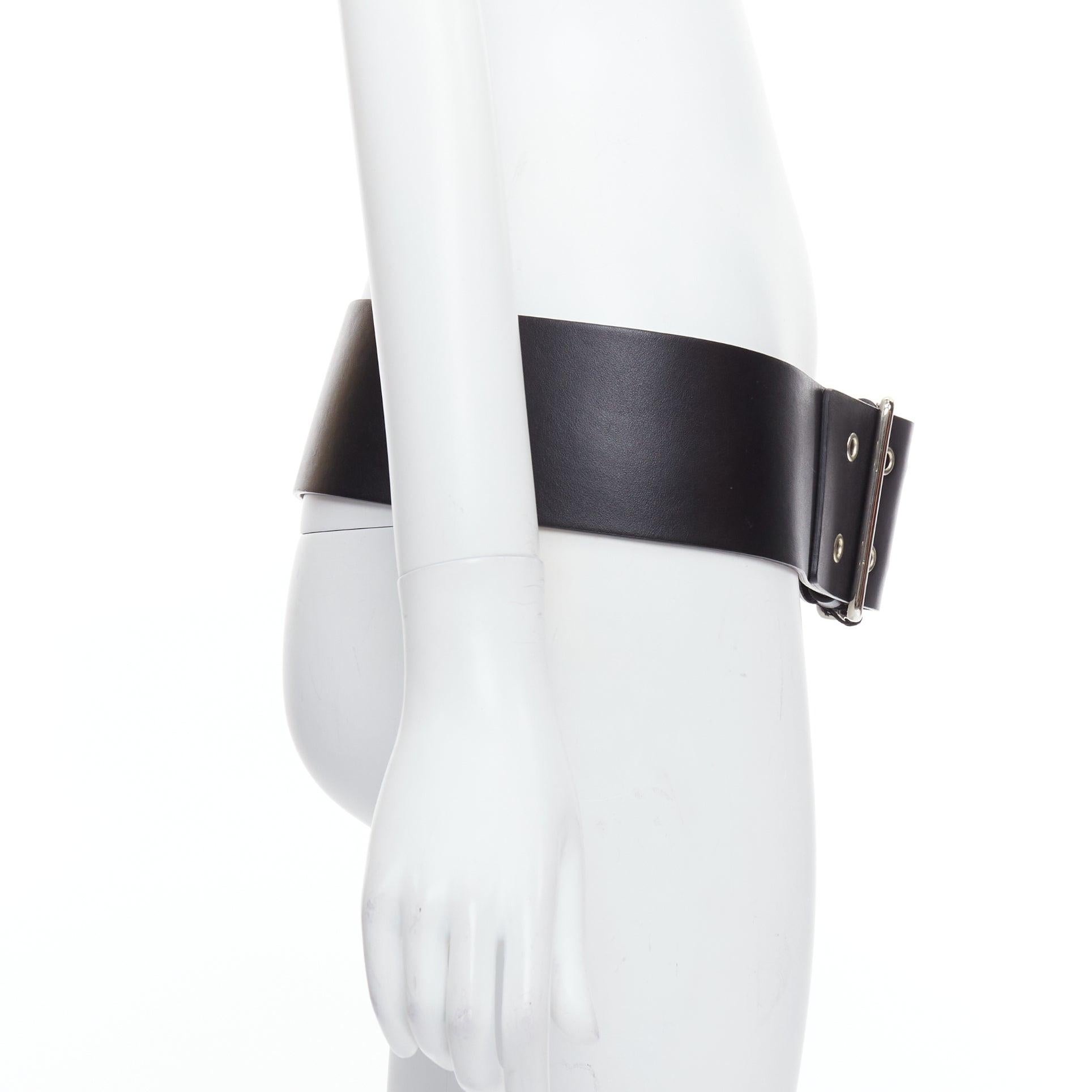VERSUS VERSACE black leather silver grommet wide leather belt 34