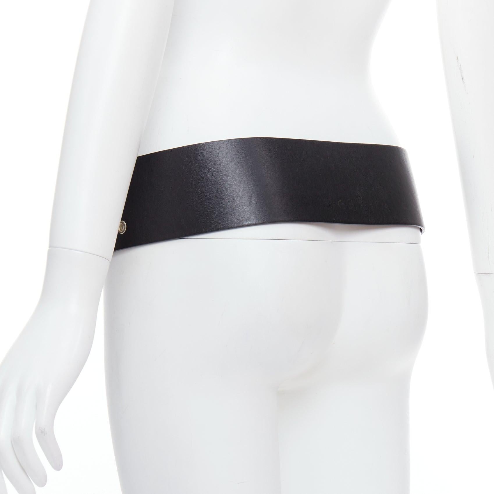 VERSUS VERSACE black leather silver grommet wide leather belt 34