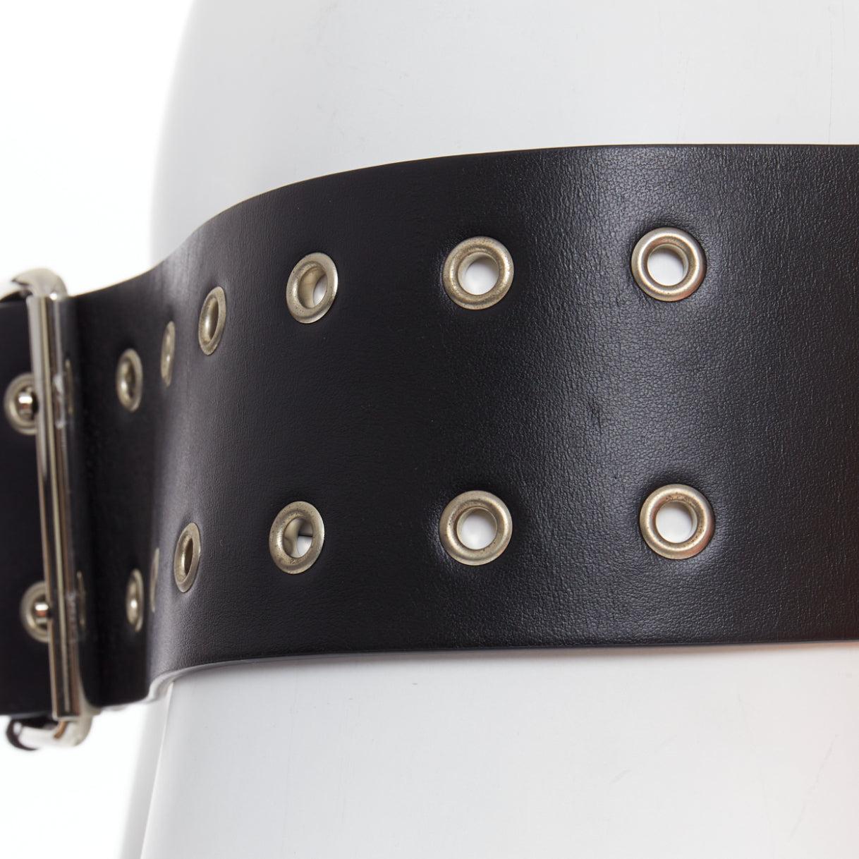 VERSUS VERSACE black leather silver grommet wide leather belt 34
