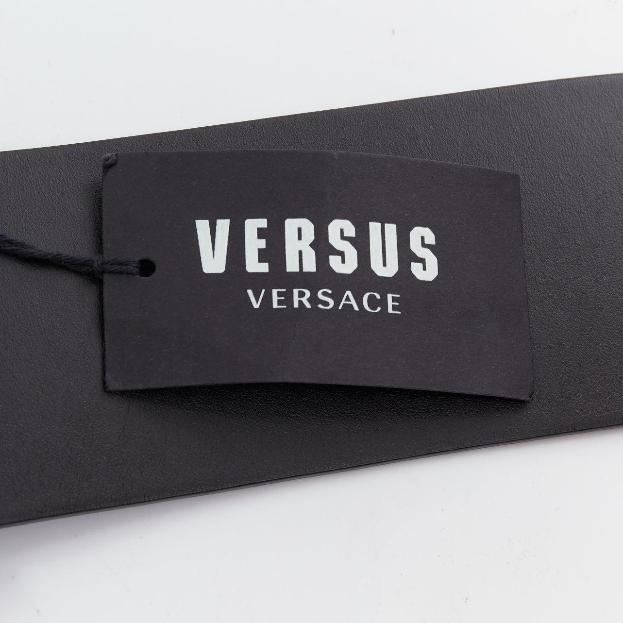 VERSUS VERSACE black leather silver grommet wide leather belt 34