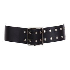 VERSUS VERSACE cintura in pelle nera con occhielli argentati da 34 pollici