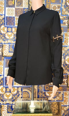 VERSUS VERSACE BLACK LONG SLEEVE SHIRT with GOLD-TONE LION PINS 38 - 2