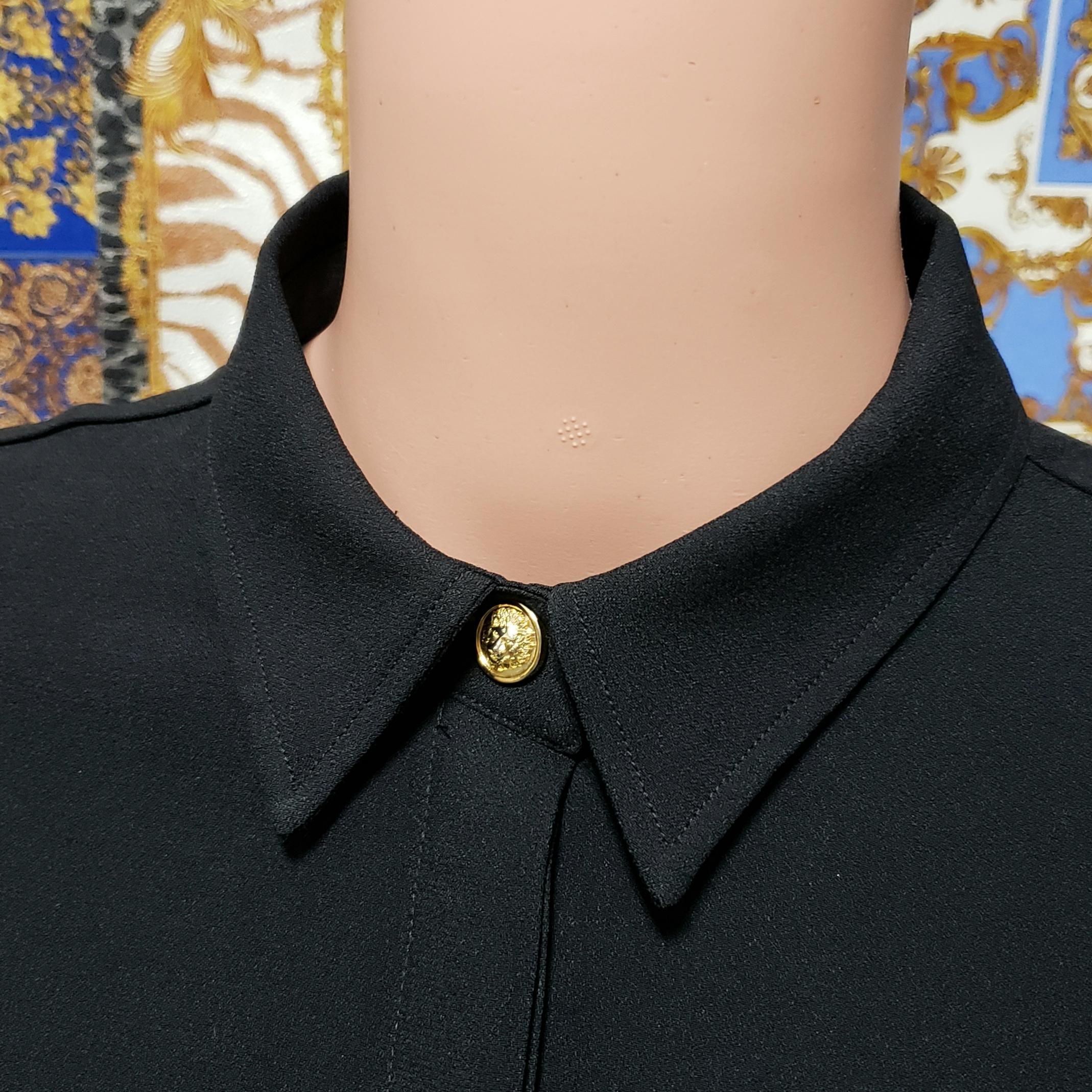 VERSUS VERSACE BLACK LONG SLEEVE SHIRT with GOLD-TONE LION PINS 38 - 2 In New Condition For Sale In Montgomery, TX