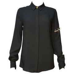 VERSUS VERSACE SCHWARZES LANGES SCHWARZES SLEEVE-SHIRT mit GOLD-TONE LION PINS 38 - 2